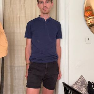 Blue half-collar textured shirt